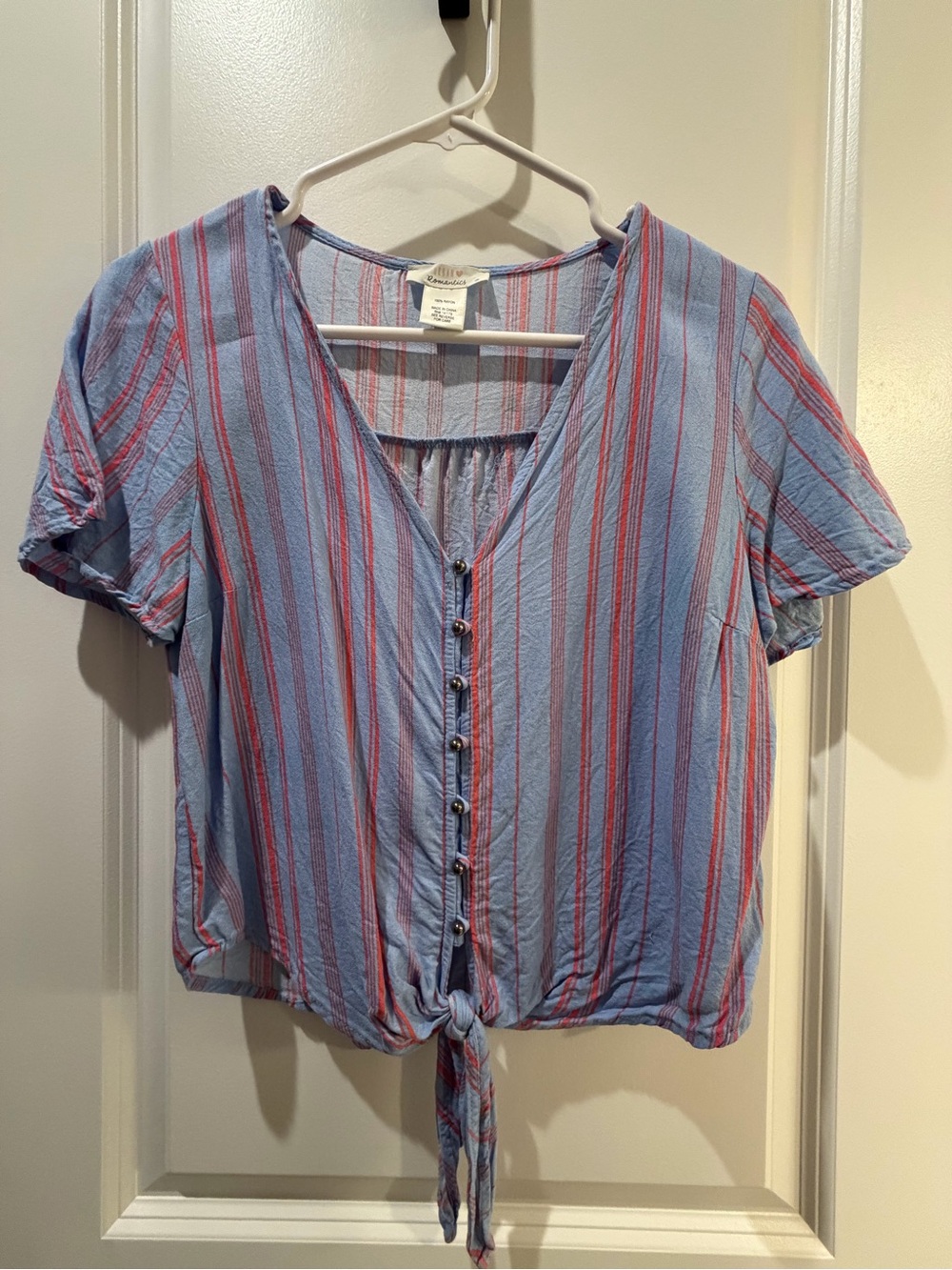 URBAN Romantics Blue Top with Pink & Red Stripes and Front Tie
